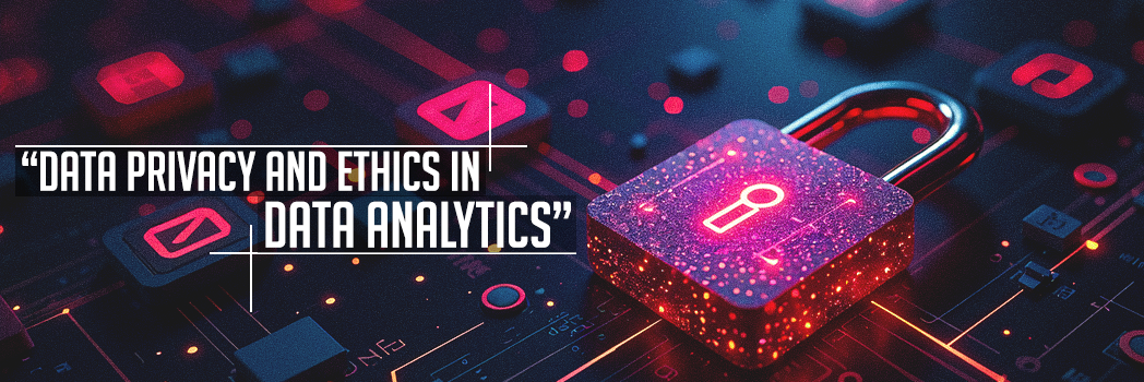 Conceptual image representing data privacy and ethics in data analytics with a futuristic digital padlock